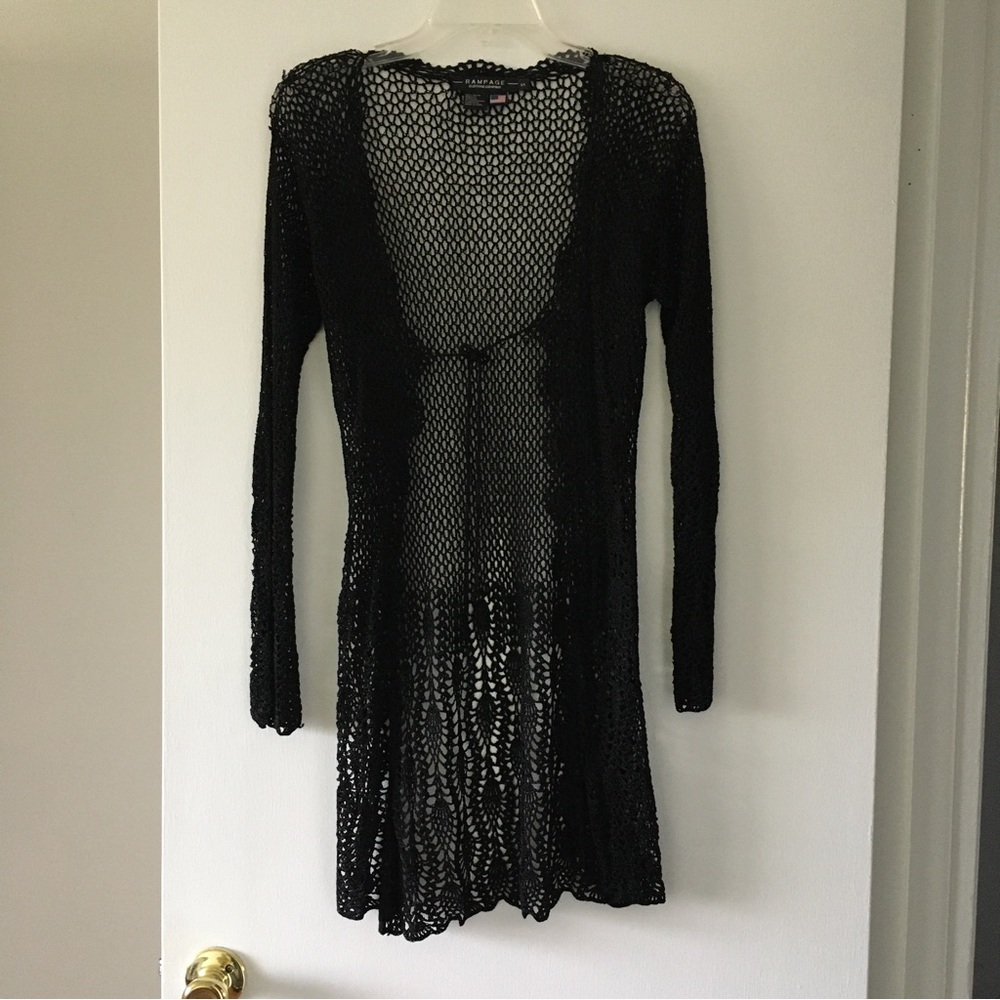 Black Open-Knit Long Cover Up